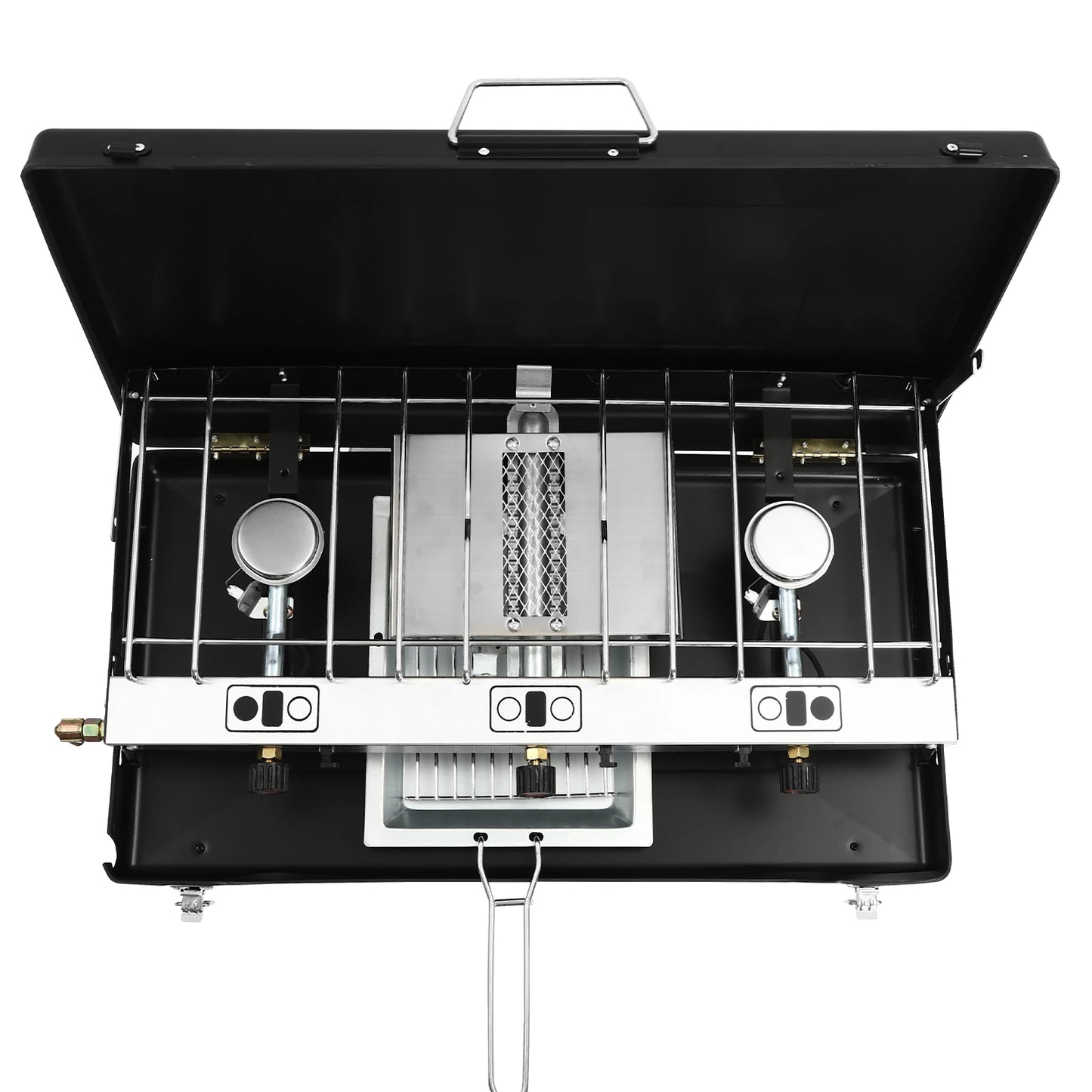 Portable Camping Stove Gas Powerful 3 Separate Burner Windshield for Tourist Picnic BBQ Outdoor Cassette Lightweight, Black