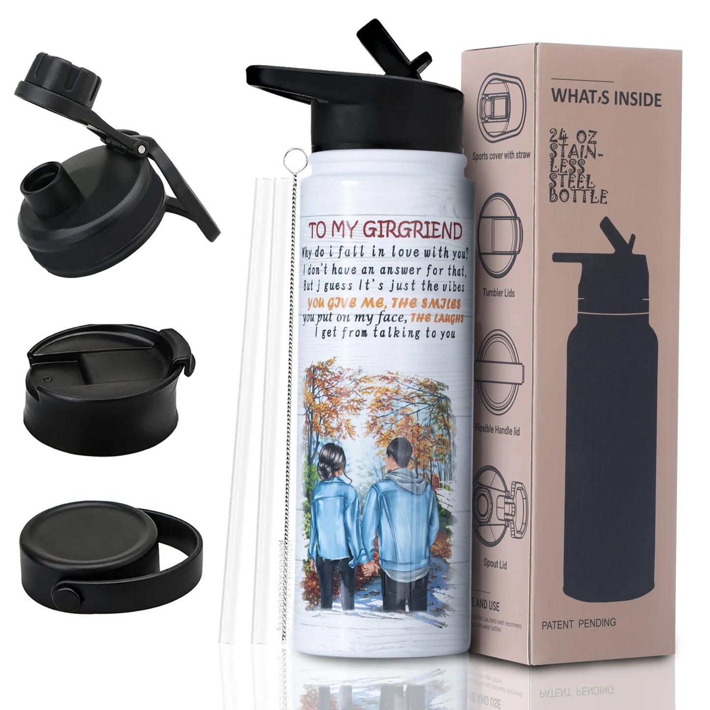 24oz Vacuum Insulated Water Bottle for Mom – Stainless Steel, 3D Printed, BPA-Free Straw Lid, Gift for Women