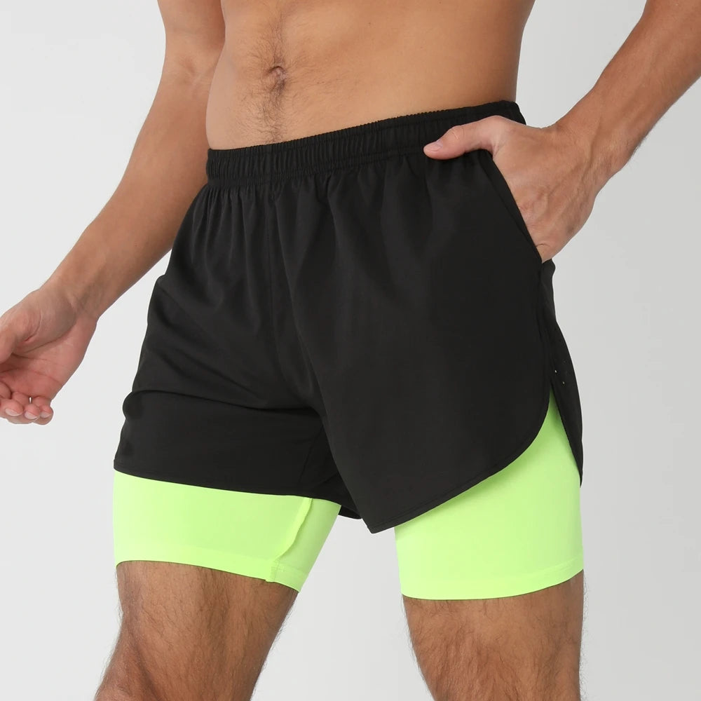 2025New Men Running Shorts Gym Sports Shorts 2 In 1 Quick Dry Workout Training Gym Fitness Jogging Short Pants Summer Men Shorts