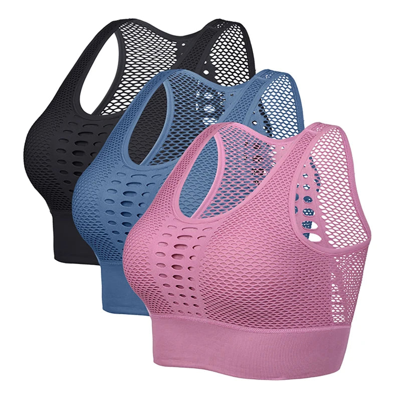 Women Breathable Active Bra Mesh Sports Bras Push Up Gym Fitness Yoga Underwear Female Seamless Running Yoga Bra Sportswear 2023