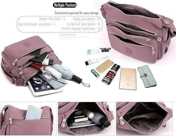 Portable Unisex Sports Pink Durable Outdoor Travel Crossbody Cycling Light Shoulder Nylon Bag with Zipper