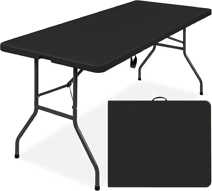 6ft Plastic Folding Table, Indoor Outdoor Heavy Duty Portable w/Handle, Lock for Picnic, Party, Camping - Black