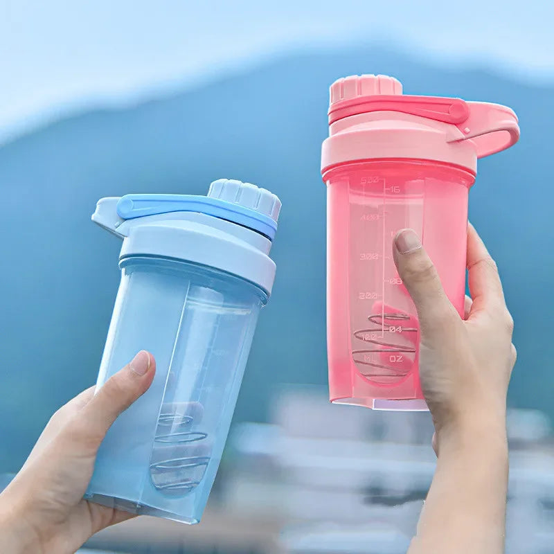 500ml Protable Shaker Bottle Whey Protein Powder Gym Sports Bottle with Stirring Ball Leak Proof Lid Travel Outdoor Water Bottle