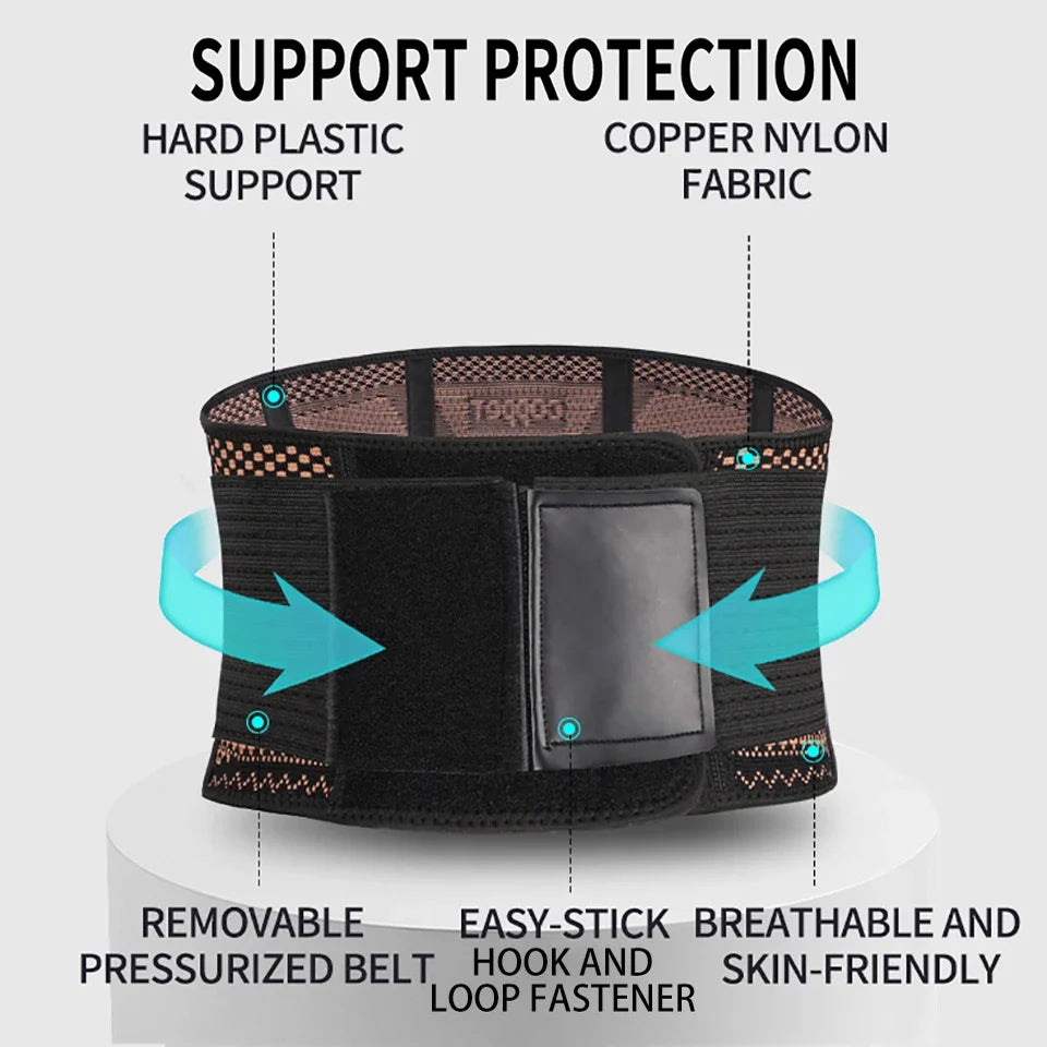 Lumbar Waist Support Adjustable Copper Waist Brace Compression Belt Fitness Waist Trainer Girdle Pain Men Women Unisex