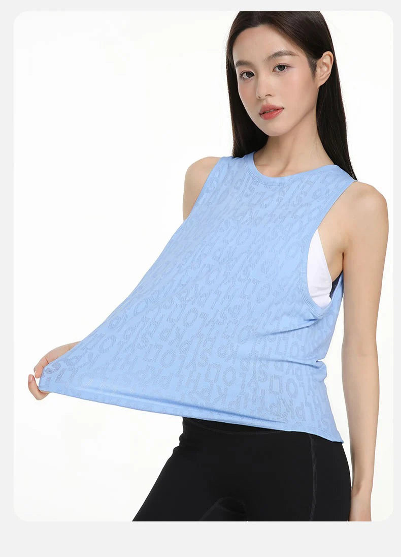 Women's Summer Sports Vest Thin Loose Printed Yoga Clothing Sleeveless Running Blouse Yoga Vest Shirt Gym Tops