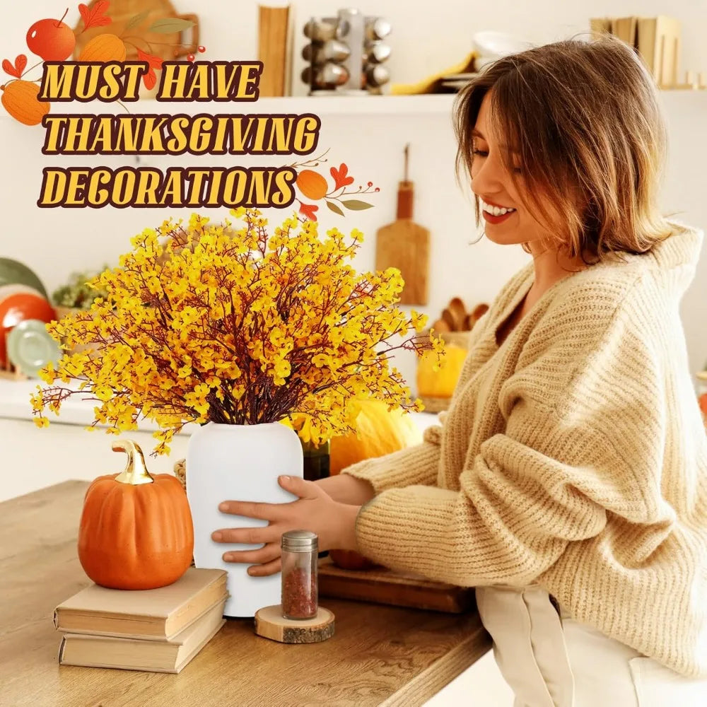 11 pcs fall centerpieces for tables artificial fall stems fake baby breath flowers with vase for thanksgiving table decor home