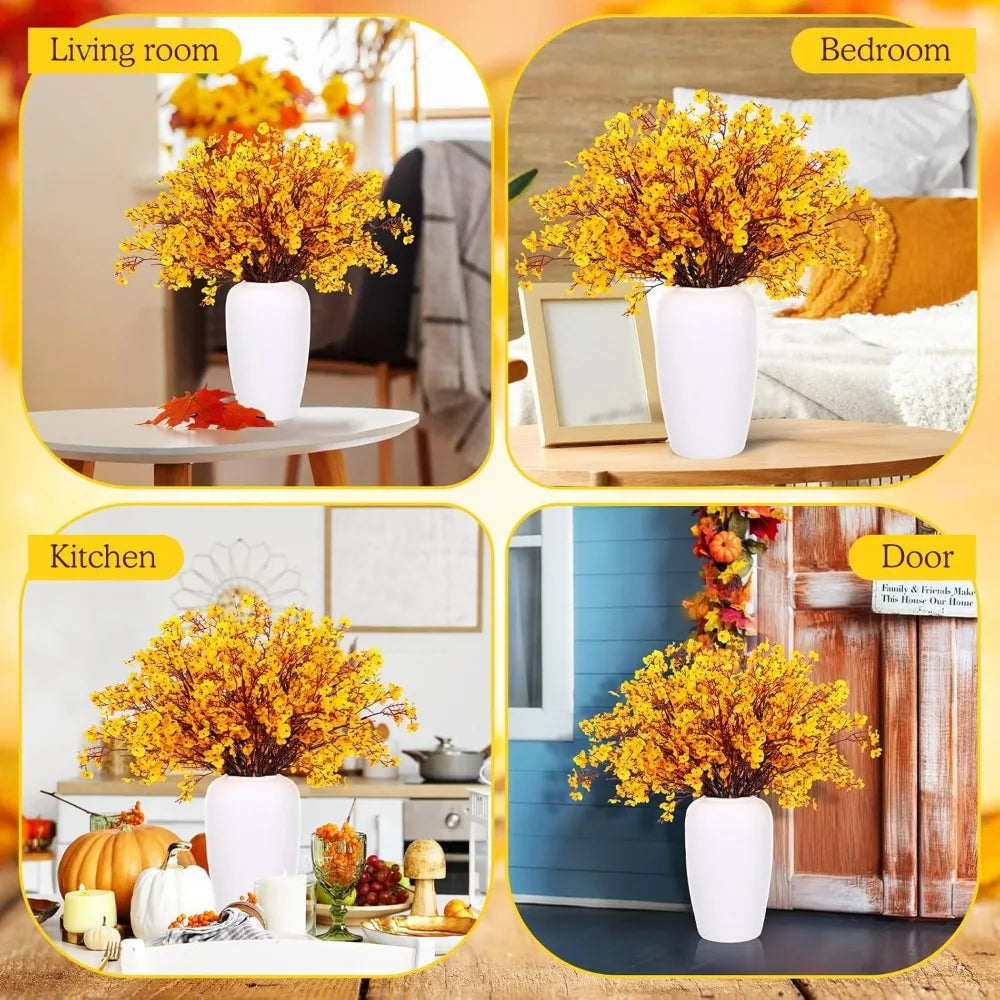 11 pcs fall centerpieces for tables artificial fall stems fake baby breath flowers with vase for thanksgiving table decor home