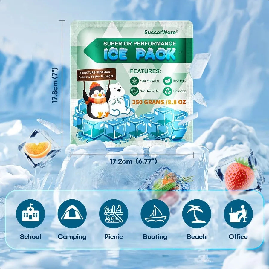 5 Packs Reusable Ice Packs for Lunch Boxes 12+ Hour Cooling Ice Gel Pack for Camping Beach Office Ice Packs for Cooler Bag Cool