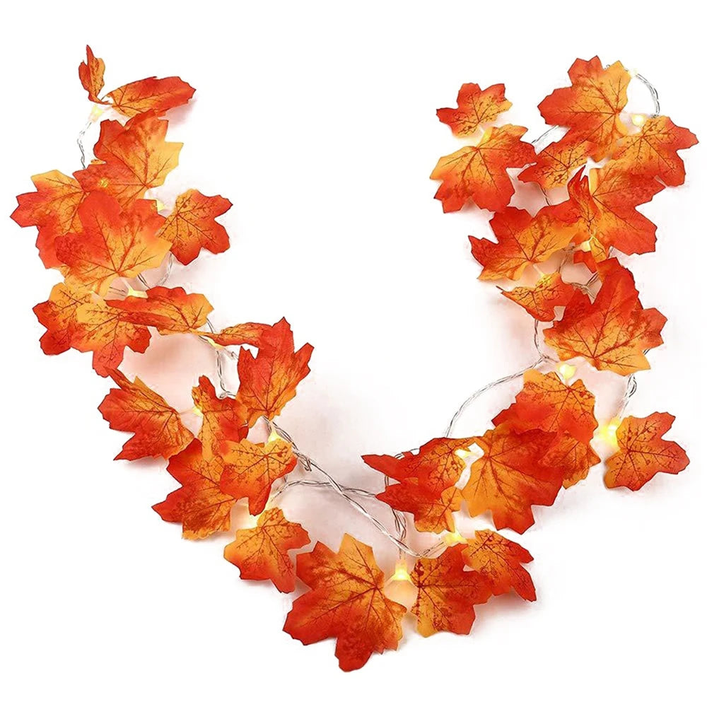 Maple Leaf Led Lights String Outdoor Home Fence Holiday Thanksgiving Easter Halloween Garden Decoration Flower Rattan Pendants