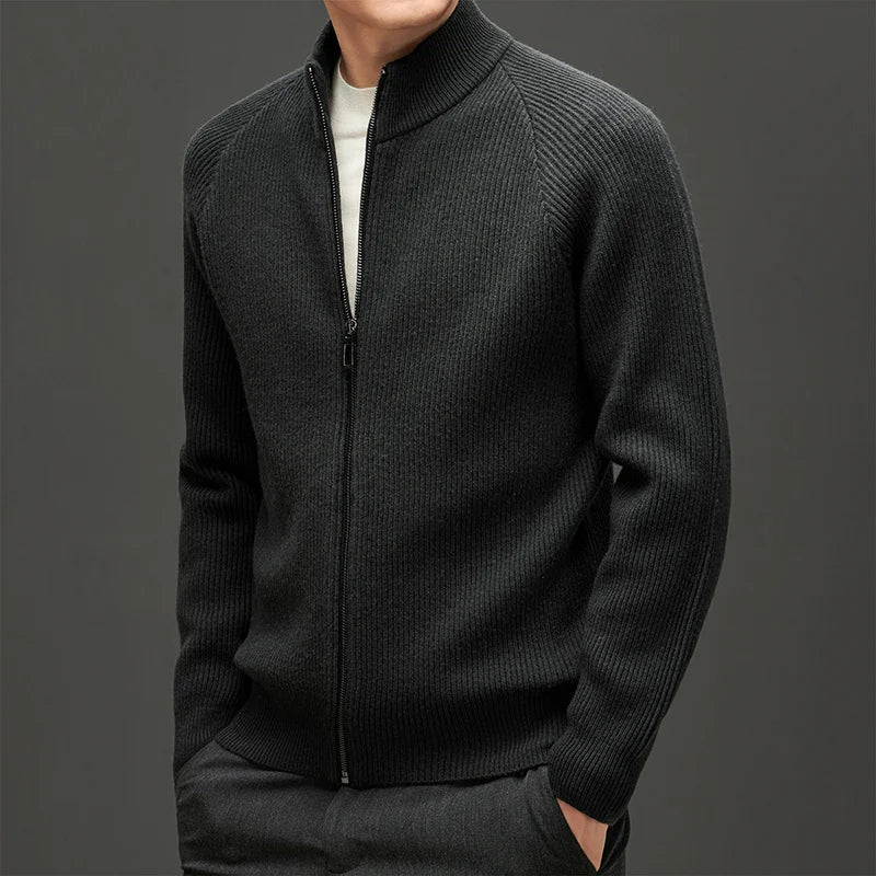 High Quality Mens 100% Wool Sweater Coating O-neck Long Sleeve Zipper Cardigan Winter Thick Smart Casual Wool Kniwear Tops