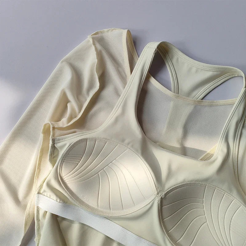 Sexy Mesh Slimming Yoga Suit for Women, Gathering Together, Sports Bra, Two Pieces, Quick Dry Training, Pilates Cover Up Blouse