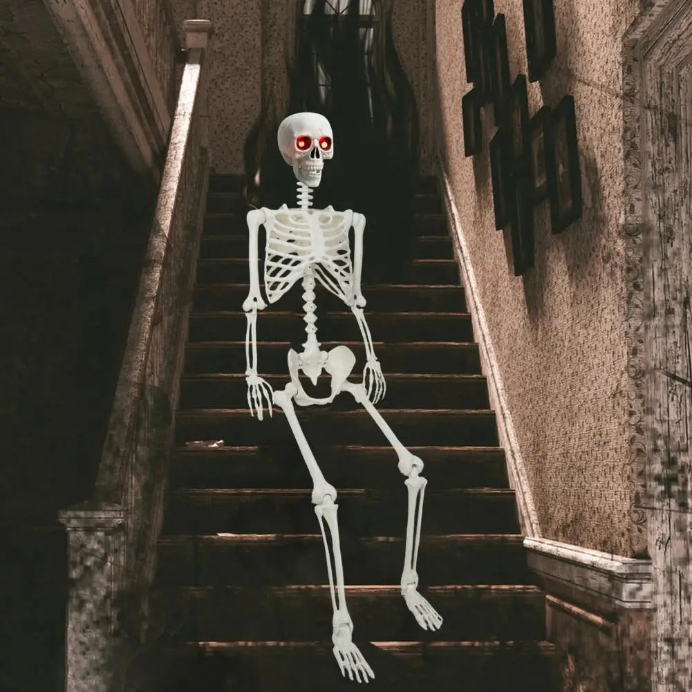 5.4FT Life-Size Light-Up Skeleton Decoration - Realistic Full Body Bones with Movable Joints and Glowing Eyes for Halloween