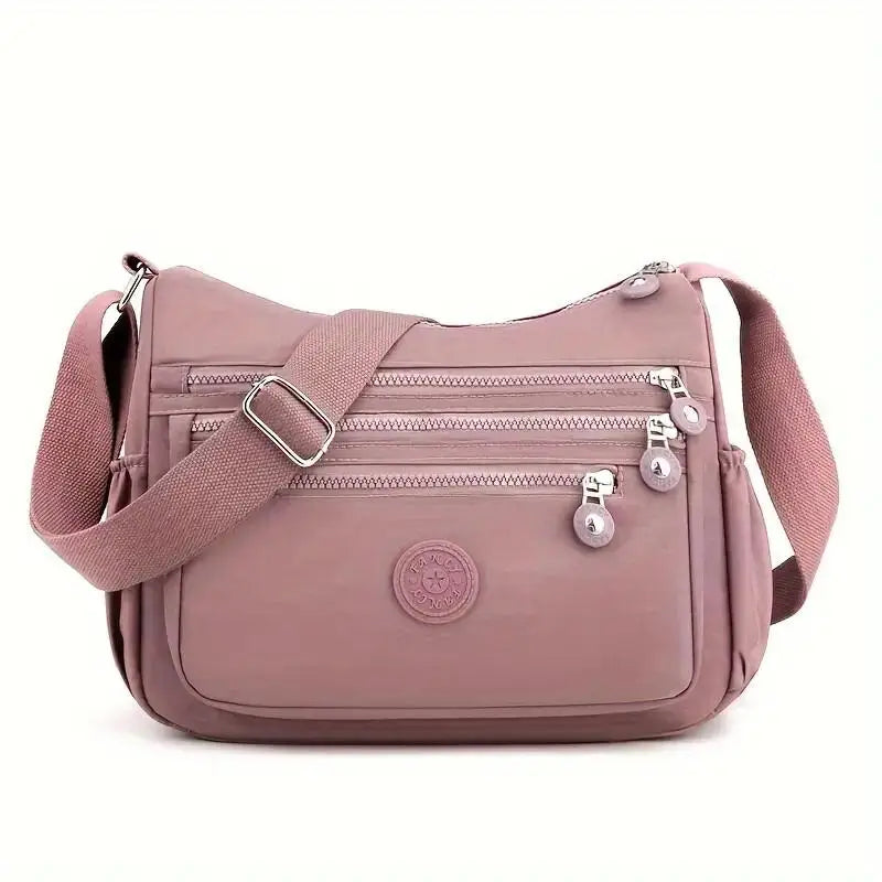 Portable Unisex Sports Pink Durable Outdoor Travel Crossbody Cycling Light Shoulder Nylon Bag with Zipper