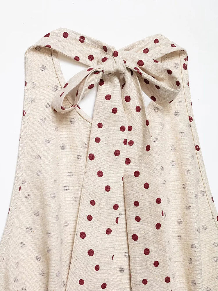 HH Women Summer Spring Fit Polka Dot Halter Neck Top Summer Sleeveless Peplum Linen Blend Blouse For Casual Summer Outfits