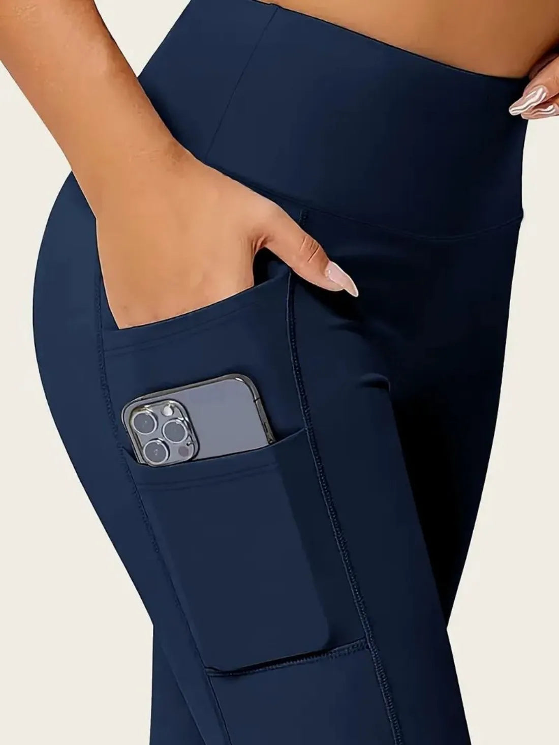 Solid Color Yoga Pants with Pocket, High Stretch Fitness Leggings for Women, Tummy Control Workout Running Sports Activewear, 4-
