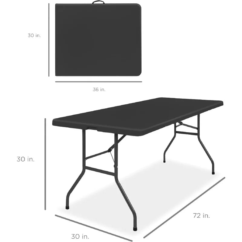 6ft Plastic Folding Table, Indoor Outdoor Heavy Duty Portable w/Handle, Lock for Picnic, Party, Camping - Black