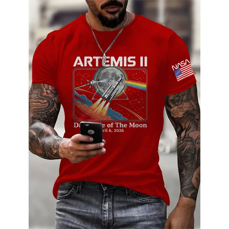 New Arrival Men's Artemis II Dark Side Of The Moon Print T-Shirts Summer Short Sleeve Casual Tops Round Neck Tees