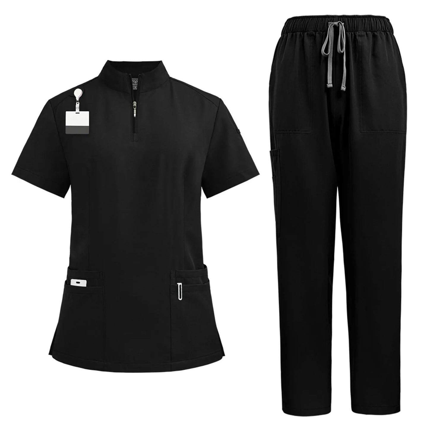 Women's nurse uniform quick-drying fabric solid color stand collar pocket short-sleeved trousers suit nursing short-sleeved