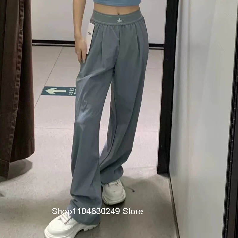 Alo Yoga Suit Up Trouser Elasticity High Waist Trousers Casual Sports Pants Women Loose Wide-leg Drape Straight-leg Pants