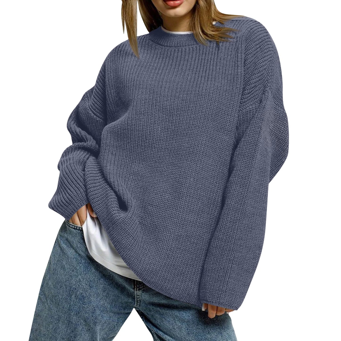 2025 Women'S Solid Color Loose Casual Long Sleeved Knitted Sweater Top Sweater Pulls Femmes Woman Clothes Sweater For Woman