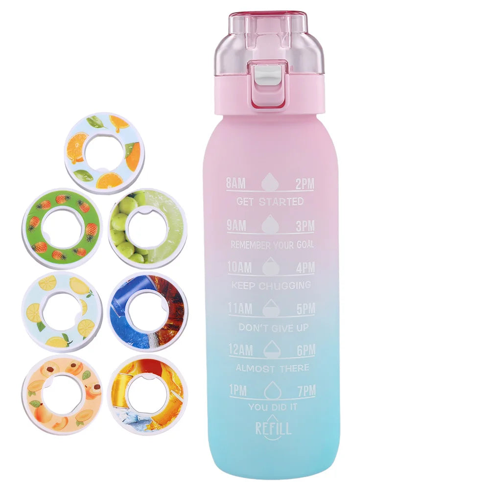 1000ML Fruit Flavor Water Cup Large Capacity with 7 Rods Drinking Cup Fragrance Smelling Water Bottle for Travel Climbing Hiking