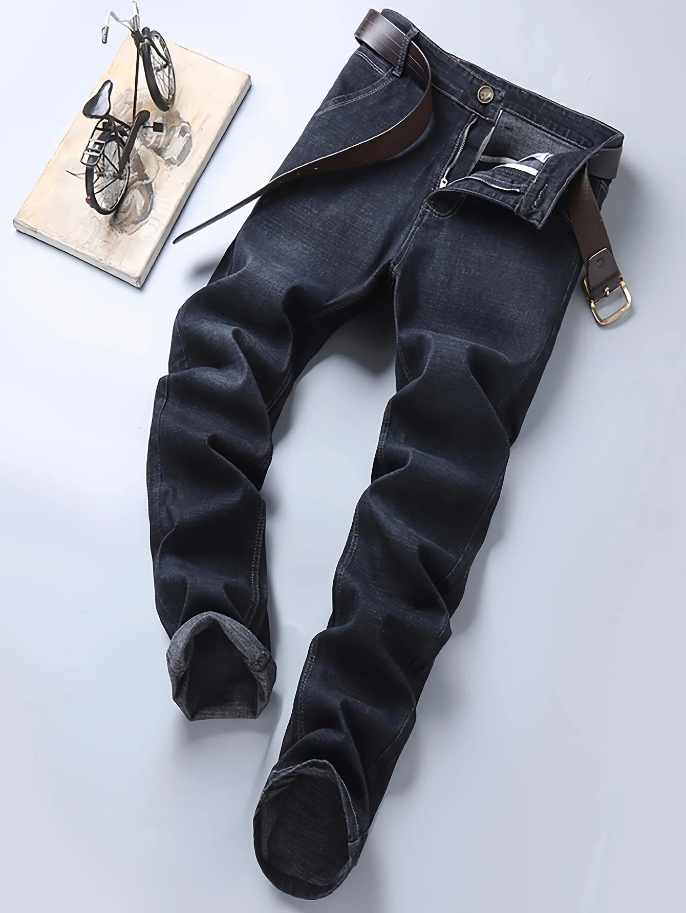 New lightweight and luxurious men's loose straight leg jeans, men's business casual pants, no waistband, suitable for all season