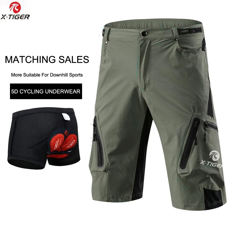 X-Tiger Men's Cycling Shorts With 5D Gel Pad Cycling Underwear Mountain Bike Downhill Shorts Loose Outdoor MTB Bicycle Shorts