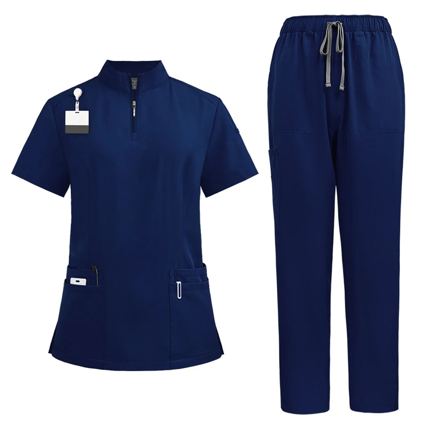 Women's nurse uniform quick-drying fabric solid color stand collar pocket short-sleeved trousers suit nursing short-sleeved