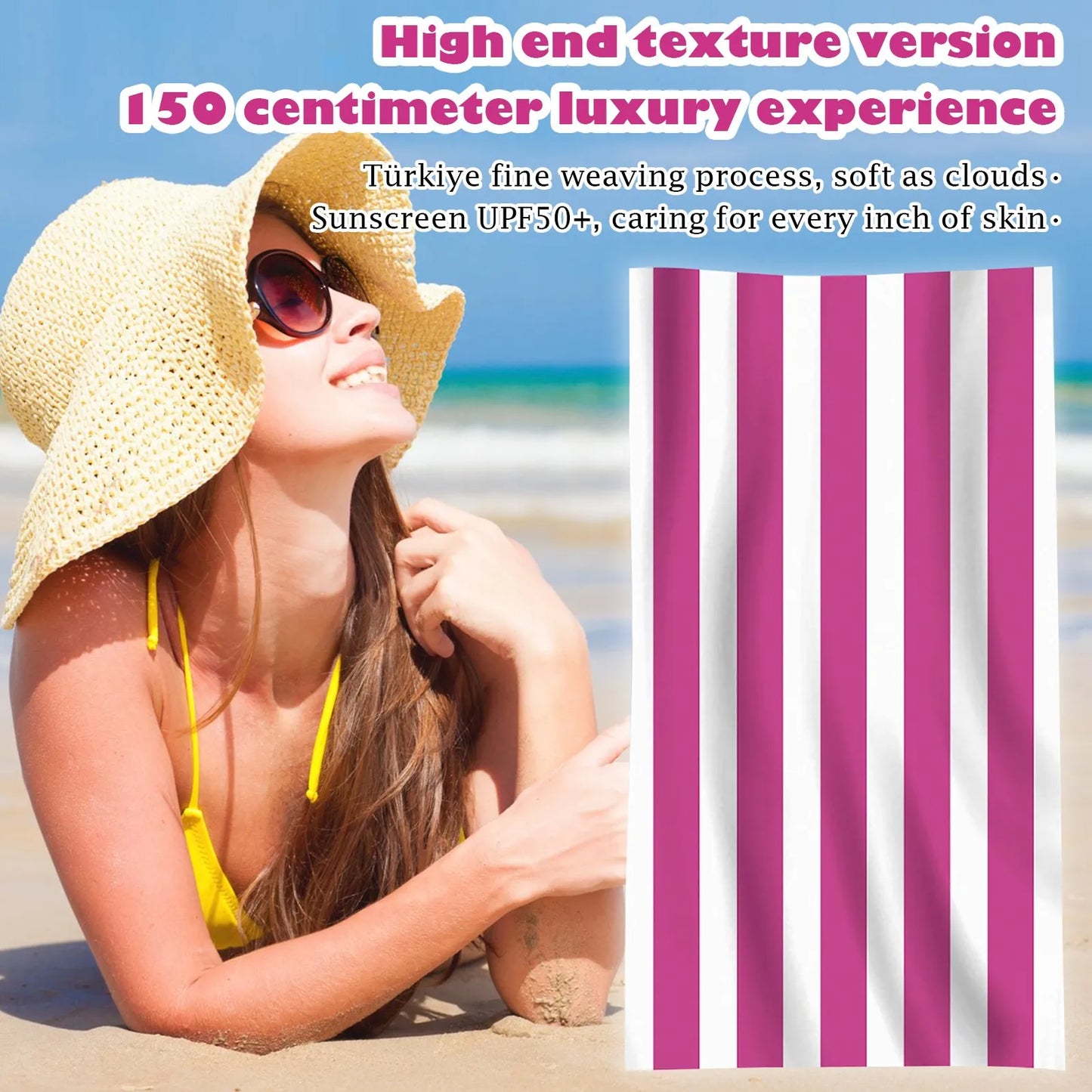 Single Sided Velvet Beach Towel Ultra-Fine Fiber Beach Towel Personalized Striped Pattern Towel Bath Towel