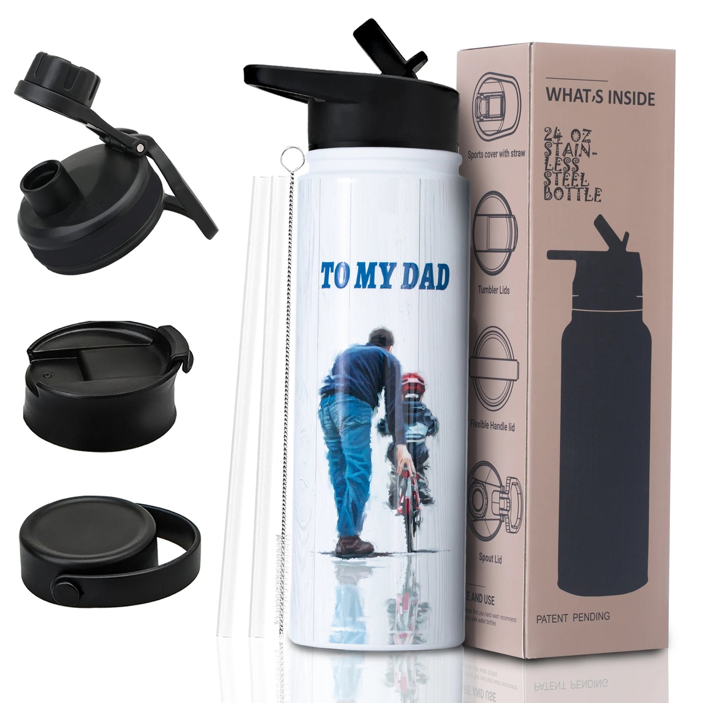 24oz Vacuum Insulated Water Bottle for Mom – Stainless Steel, 3D Printed, BPA-Free Straw Lid, Gift for Women