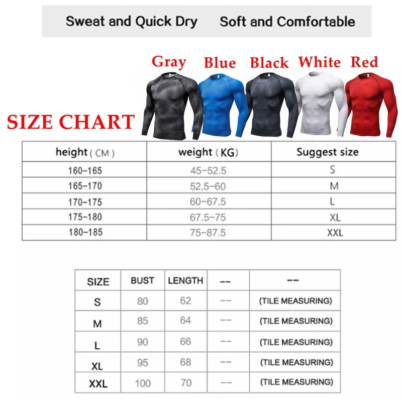 Men's Fitness Running Training Long-Sleeved Shirts Tight Elastic Quick-Drying Clothes Gym T-Shirt Workout Athletic Undershirts