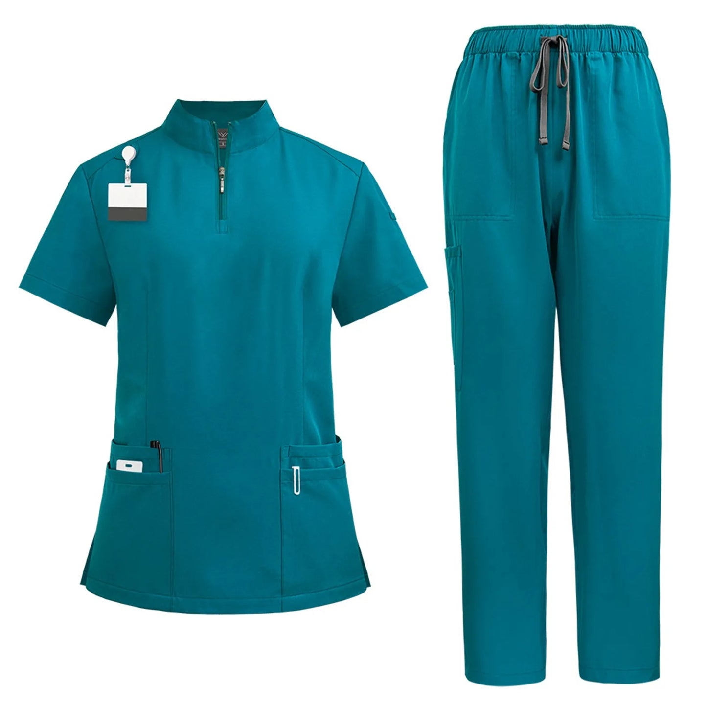 Women's nurse uniform quick-drying fabric solid color stand collar pocket short-sleeved trousers suit nursing short-sleeved