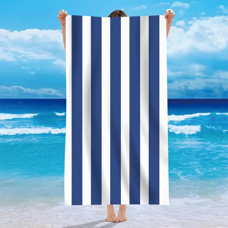 Single Sided Velvet Beach Towel Ultra-Fine Fiber Beach Towel Personalized Striped Pattern Towel Bath Towel