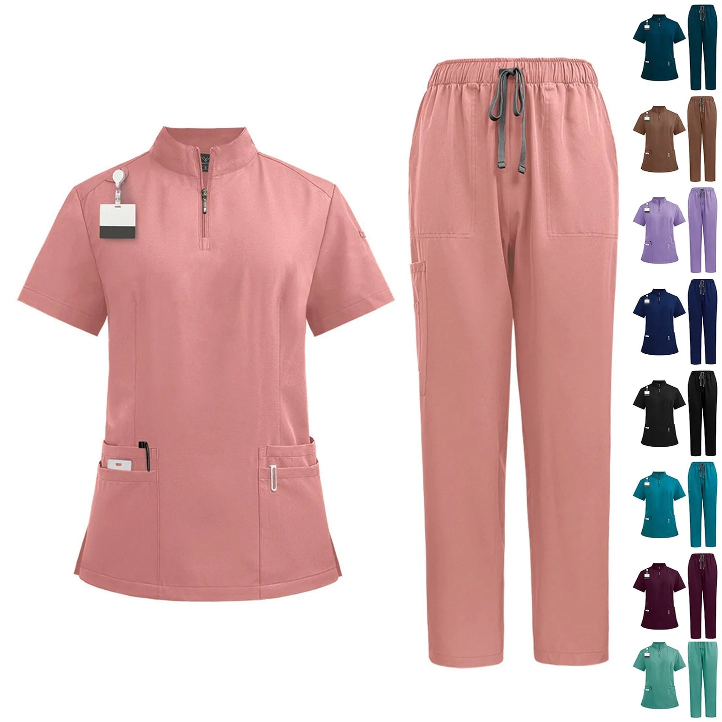 Women's nurse uniform quick-drying fabric solid color stand collar pocket short-sleeved trousers suit nursing short-sleeved