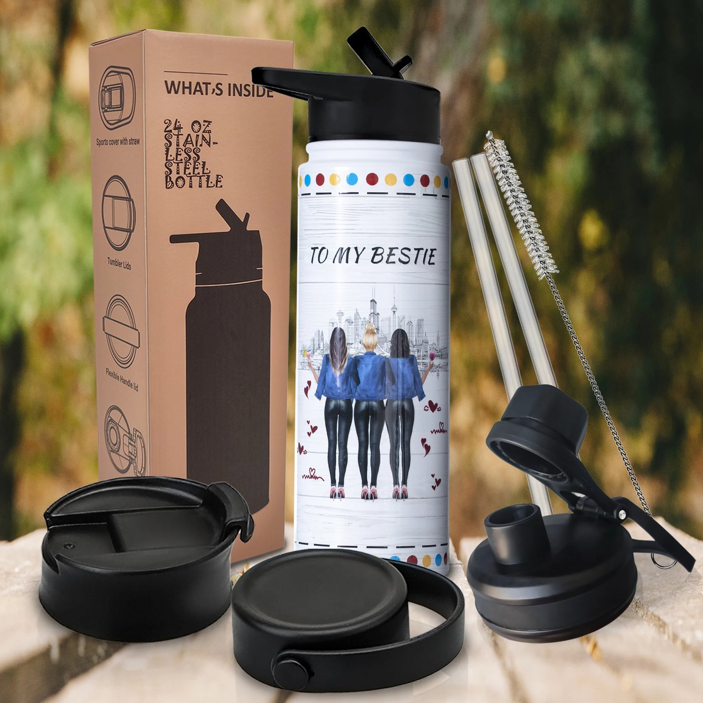 24oz Vacuum Insulated Water Bottle for Mom – Stainless Steel, 3D Printed, BPA-Free Straw Lid, Gift for Women