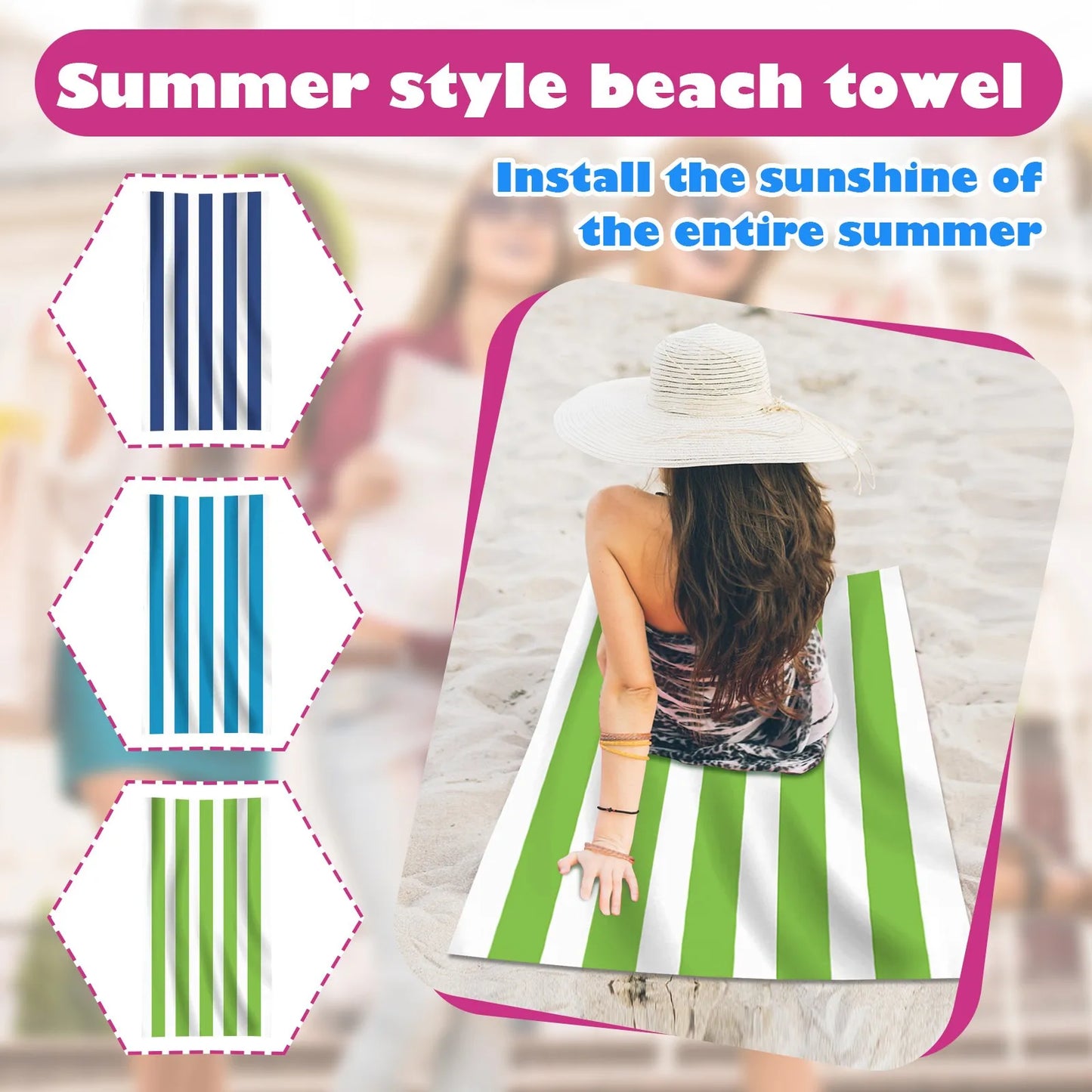 Single Sided Velvet Beach Towel Ultra-Fine Fiber Beach Towel Personalized Striped Pattern Towel Bath Towel