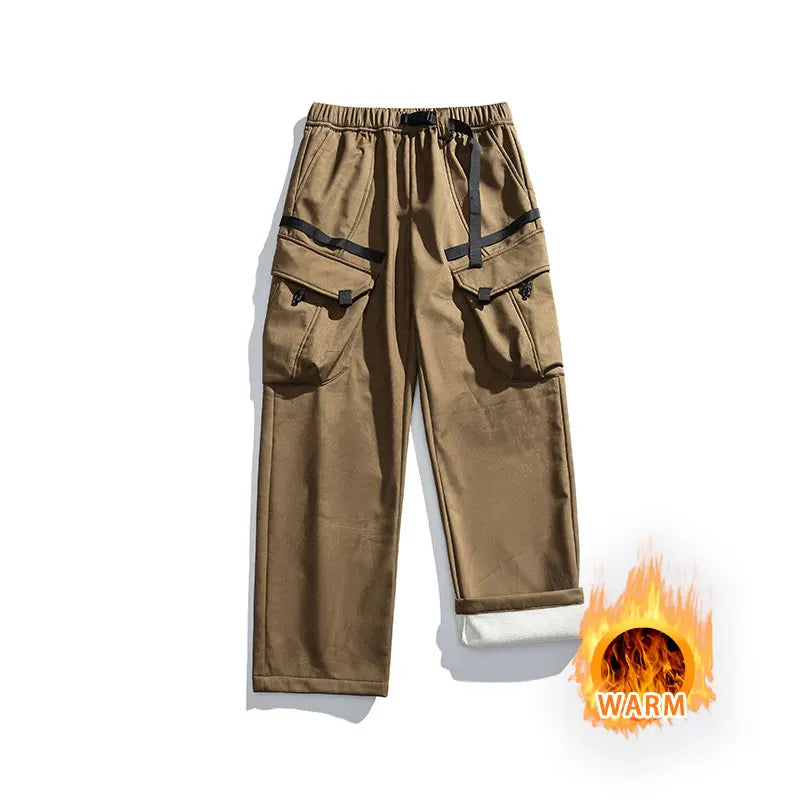 Winter Hiking Pants Men Outdoor Fleece Waterproof Windproof Mountaineering Trousers With Belt Large Pocket Camping Trekking Pant