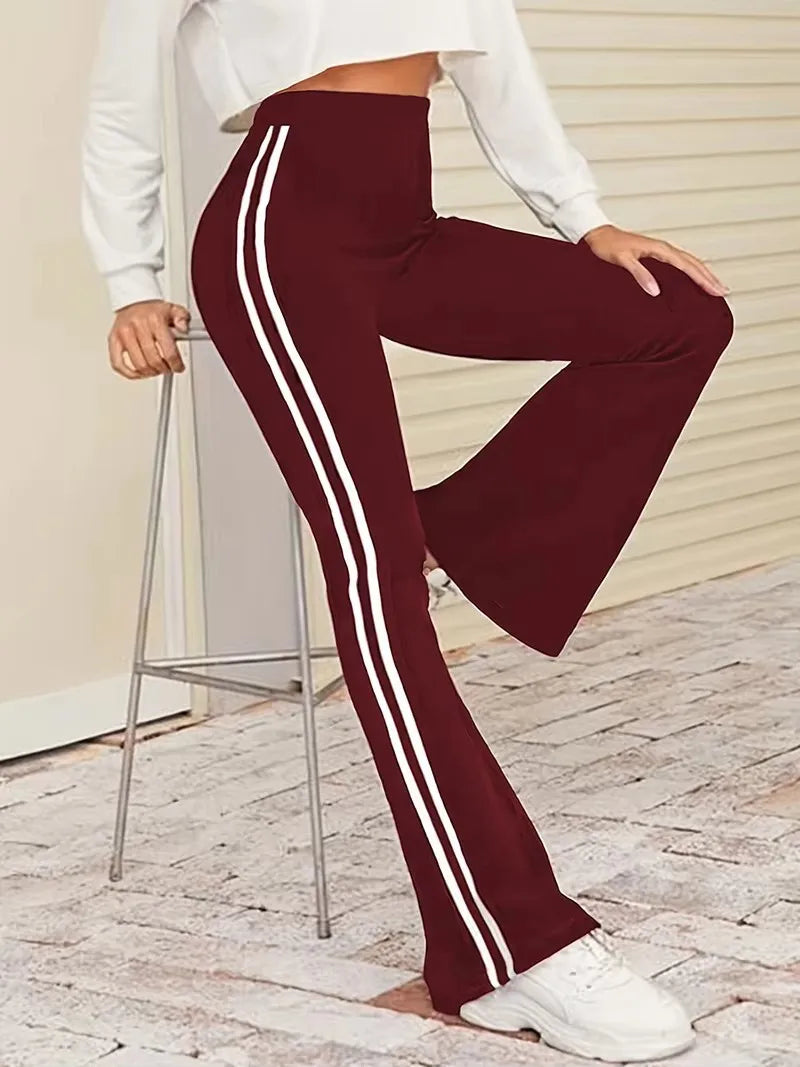 1Pcs Striped Yoga Pant Black Red Women' Elastic Soft Pants Yoga Pants Flared Pants Sports Pants Fitness Sports Flare Pants