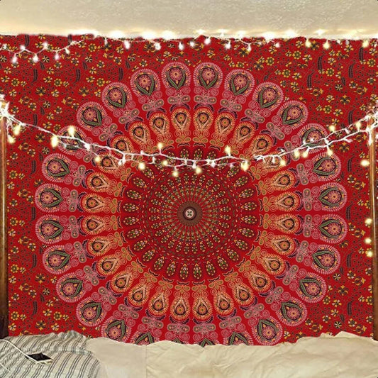 Handmade Indian hippie Bohemian Psychedelic Peacock Mandala Wall hanging College Dorm Beach Throws Table Cloth Bedding Tapestry