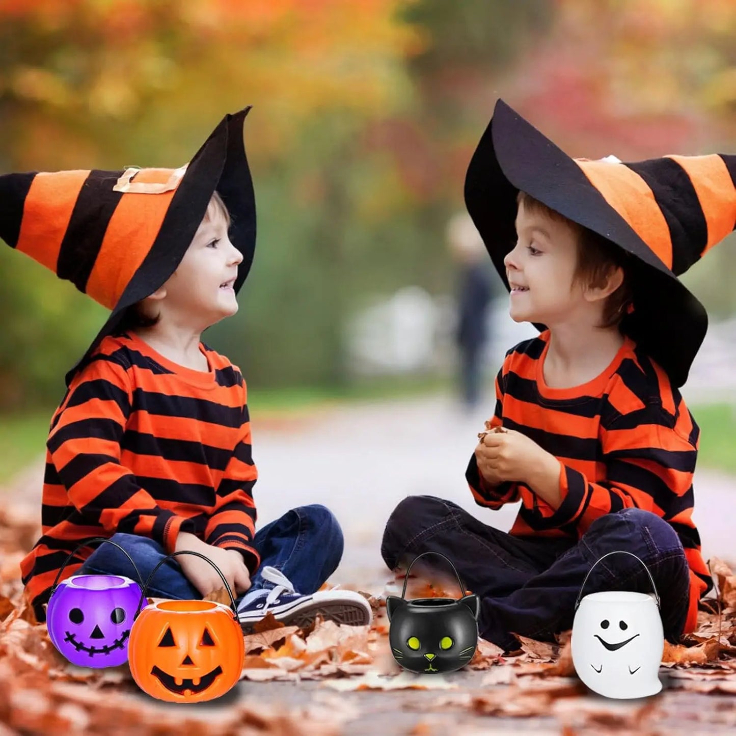 Halloween Candy Bucket Mini Halloween Candy Holder Pumpkin Ghost Cauldron Plastic Bucket Party Supplies for Trick or Treat