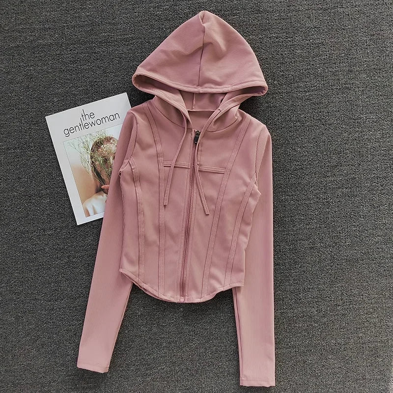Women's Yoga Coat Short Sports jacket Fitness Yoga Shirt Cycling Running Coats Zipper jacket Hooded Long Sleeve Sports Jacket