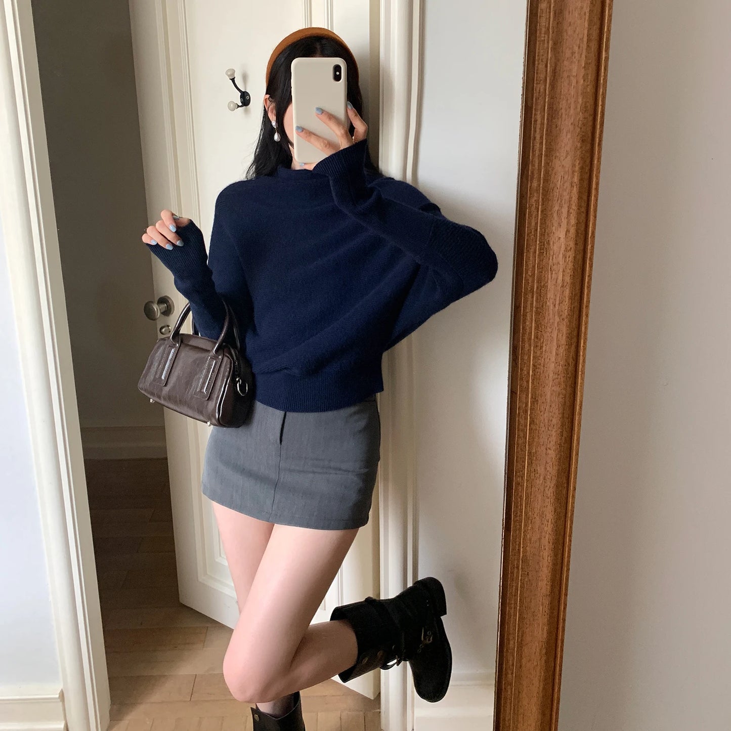 Trendy Autumn Winter Advanced Slouchy Neck Soft Warm Jumper Fashion Knitted Women's Pullover Women Batwing Sleeve Loose Sweater