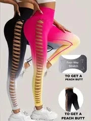 2 Pack US Local Women’s Gradient Hollow Out Yoga Tight Buttocks Lift Sexy Athletic High Waisted Tummy Control Workout Yoga Pants