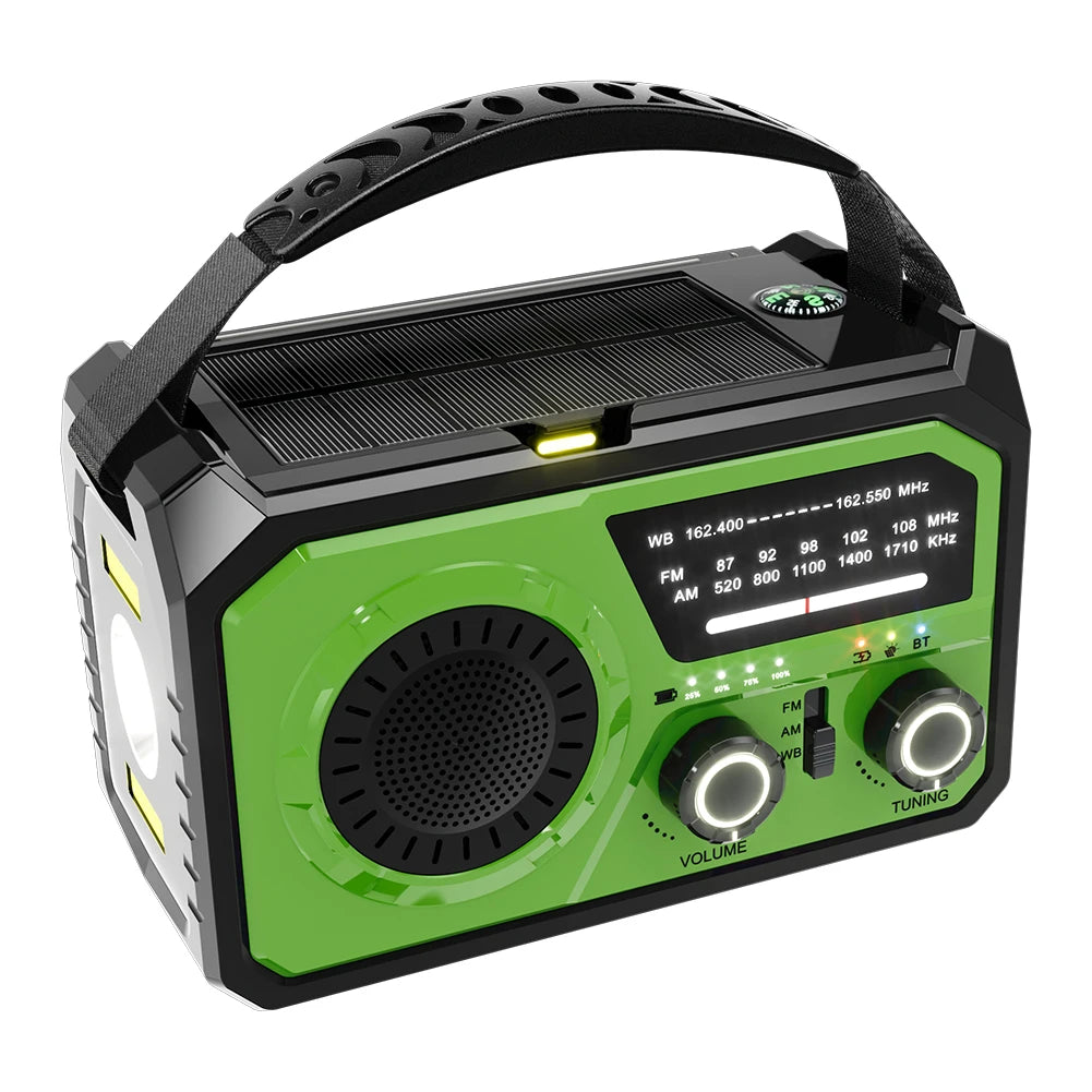 16000mAh AM/FM/WB NOAA Emergency Weather Radio Hand Crank/Solar/Type-C Charging LED Flashlight Reading Lamp Power Bank
