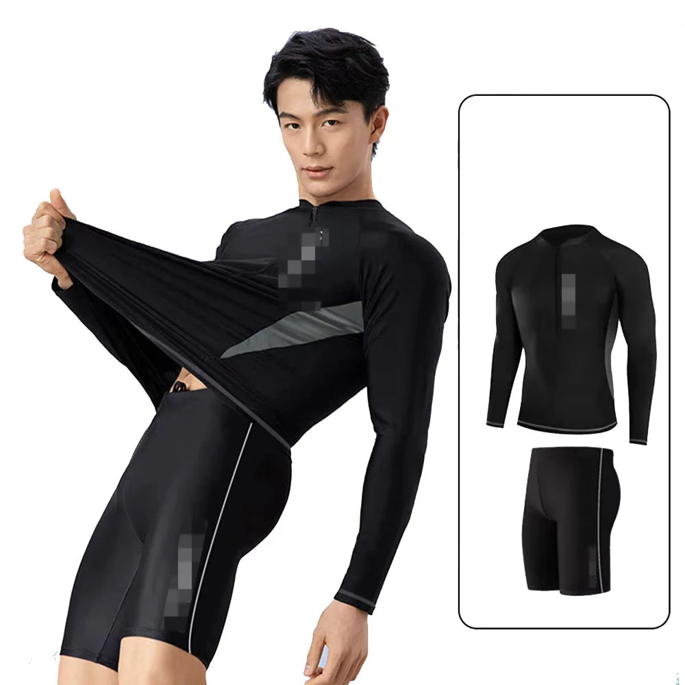 New Mens Quick-Drying Swimsuit Long-Sleeved Sun-proof Beach T-shirt Snorkeling Surfing Suit Water Sports Swimsuit Surfing Top