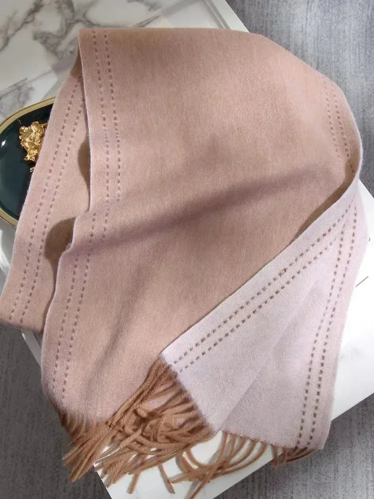 100% Wool Scarf Women's Winter Popular Solid Color Sewing Design Double sided Cashmere Shawl Dual purpose Warm Neck