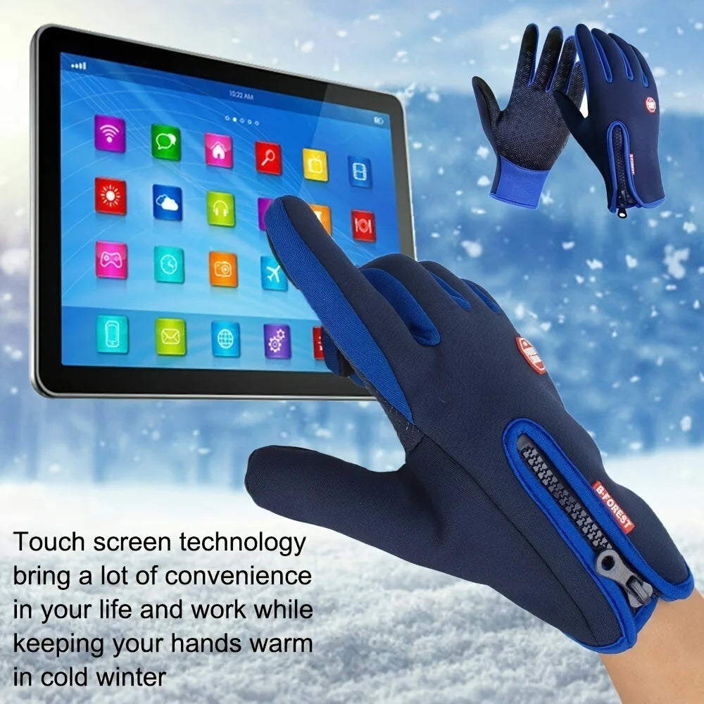 Winter Windproof Gloves,Bicycle Warmth Touch Screen, Water Riding Equipment,Outdoor Velvet Anti Cold Skiing Touch Screen Gloves