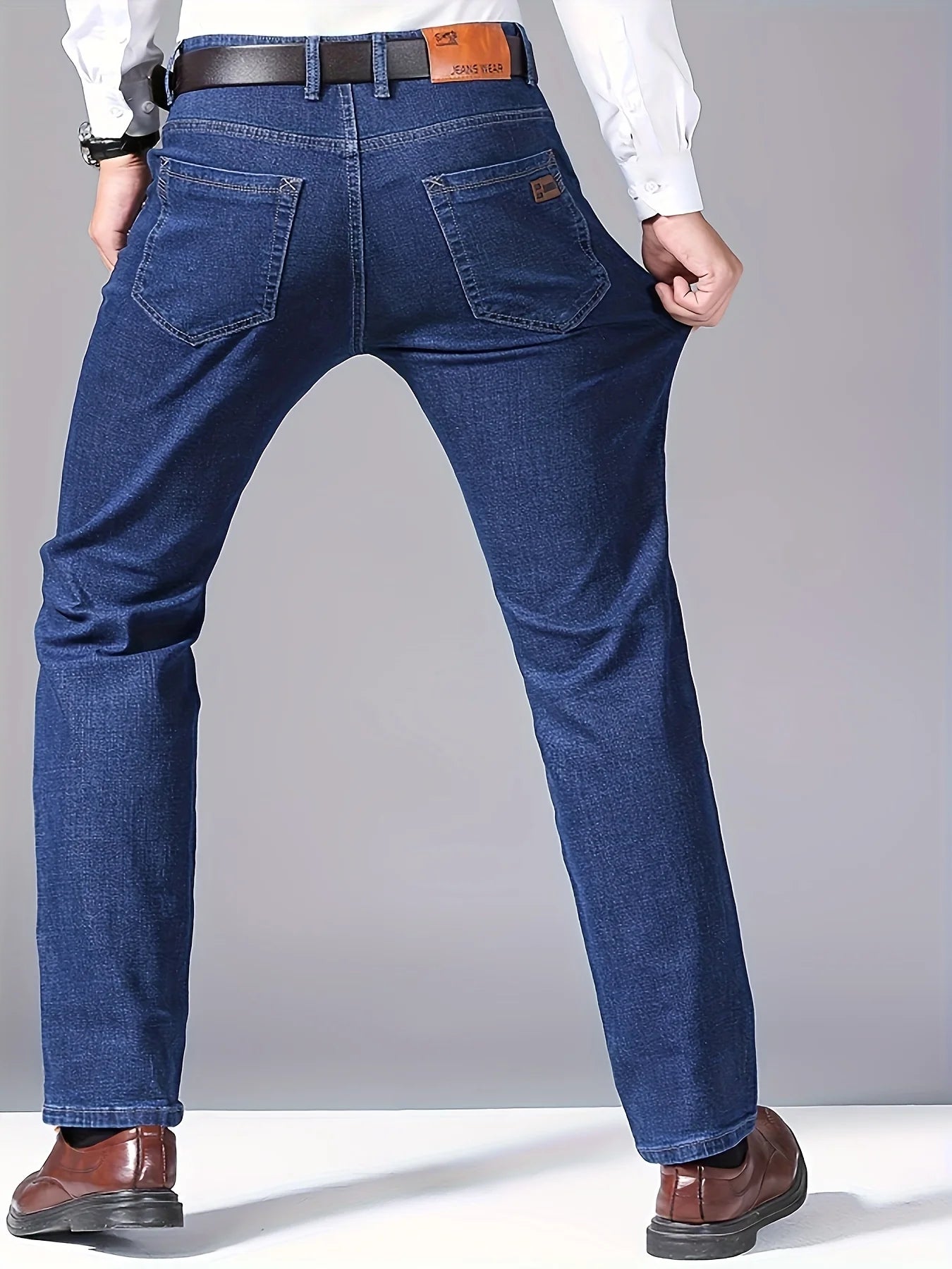 New lightweight and luxurious men's loose straight leg jeans, men's business casual pants, no waistband, suitable for all season