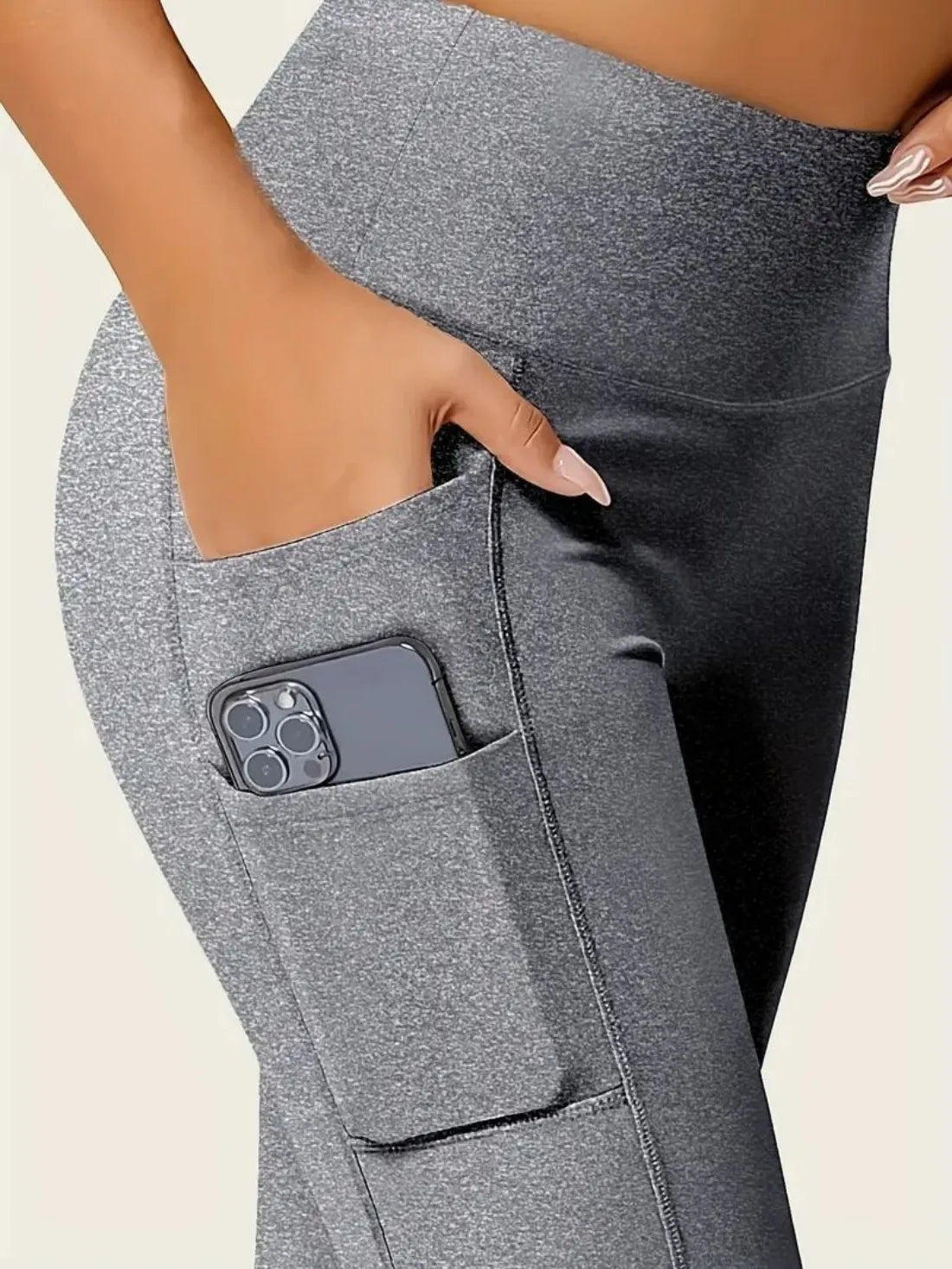 Solid Color Yoga Pants with Pocket, High Stretch Fitness Leggings for Women, Tummy Control Workout Running Sports Activewear, 4-