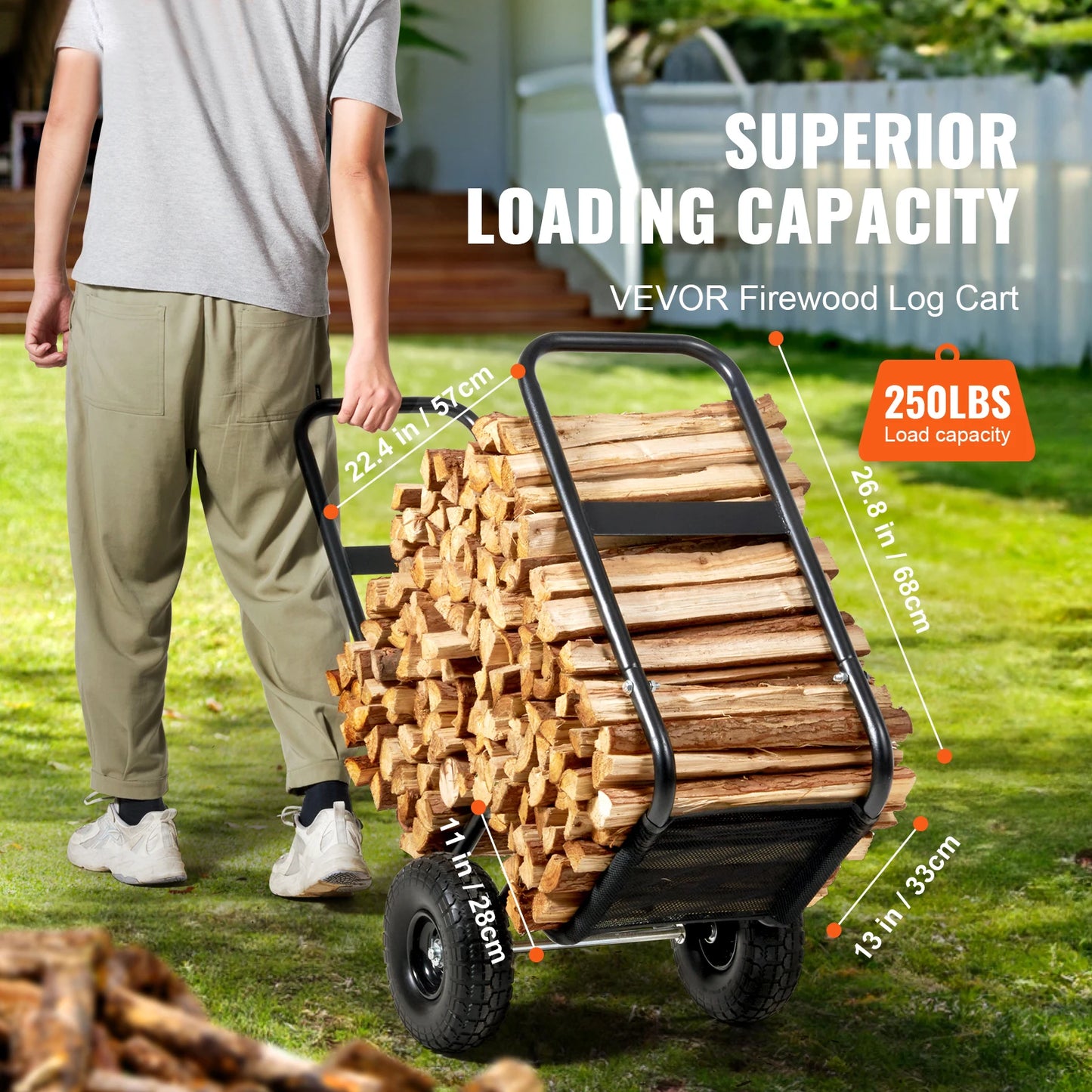 SucceBuy Firewood Log Cart Outdoor and Indoor Wood Rack Storage Mover with Wheels Heavy Duty Steel for Fireplace Fire Pit Black